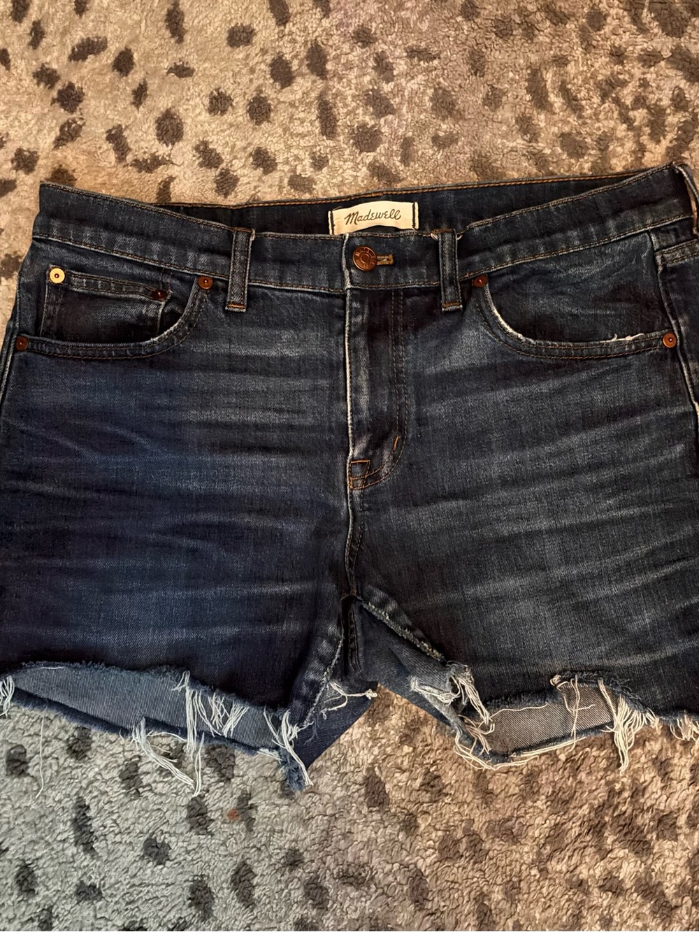 Madewell slim boyjean Indigo Frayed Hem Denim Shorts